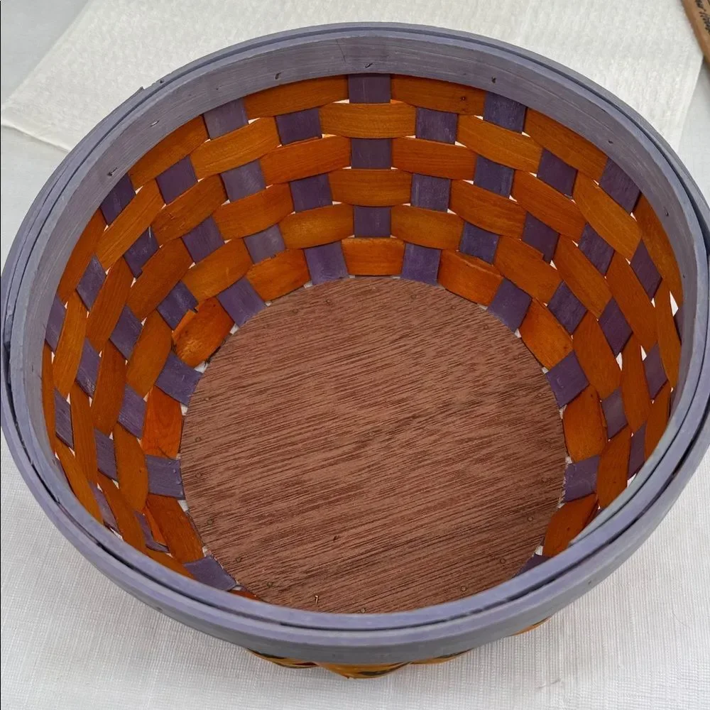 Halloween Basket Bowl Bats Orange Purple Black Decor Woven +Trick-or-treat towel